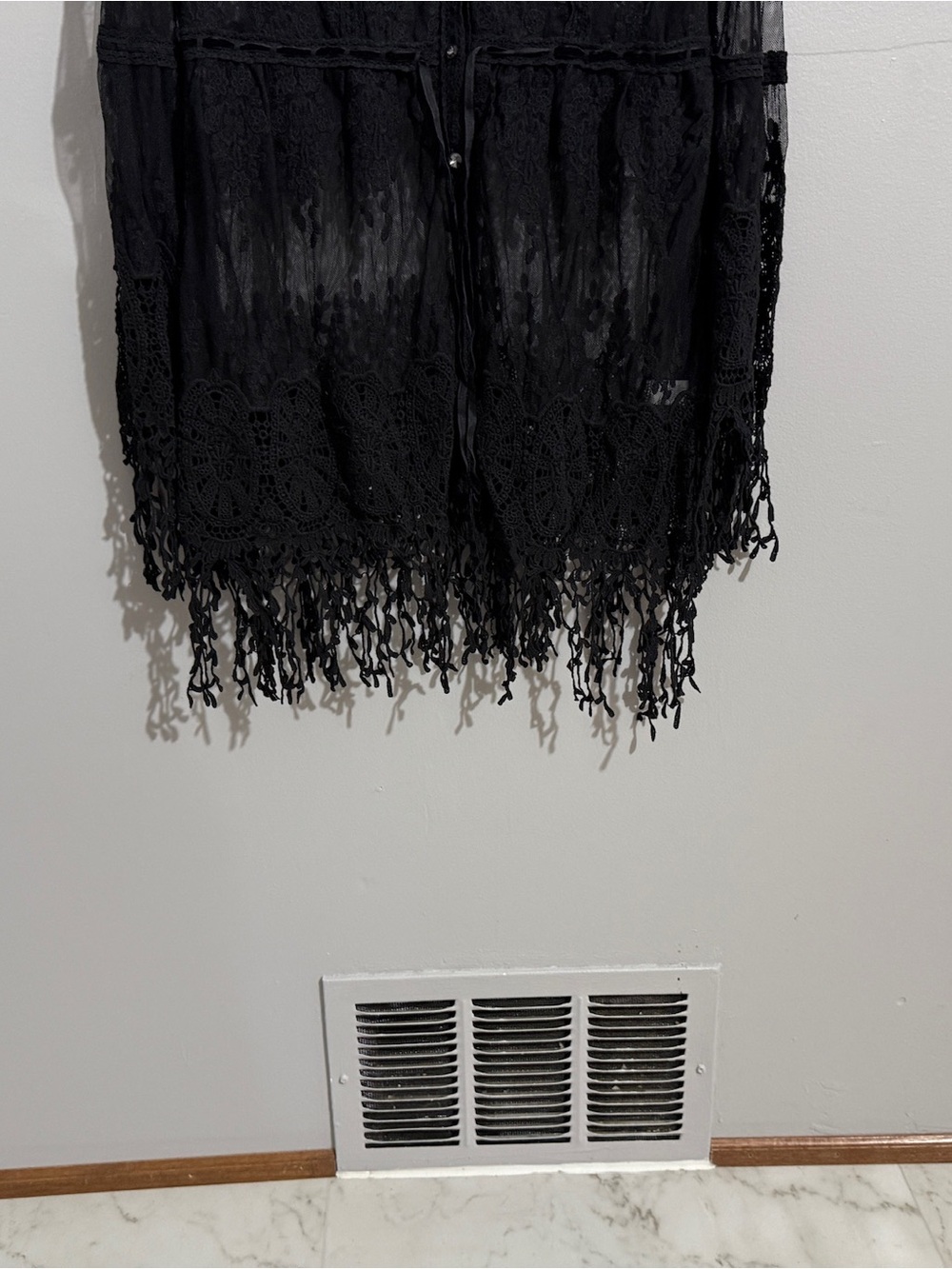 Boston Proper Black Lace Fringe Tunic Top Medium Sheer Boho Button Front - Picture 5 of 12